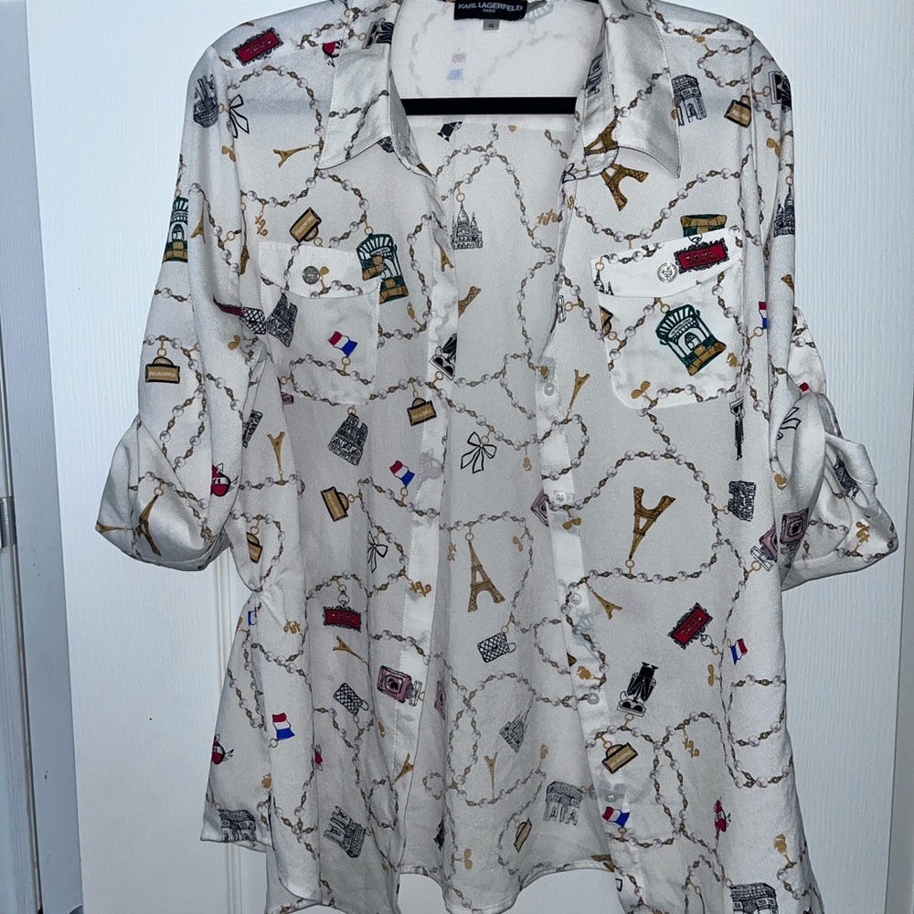 Karl Lagerfeld White Shirt with Colorful Pattern